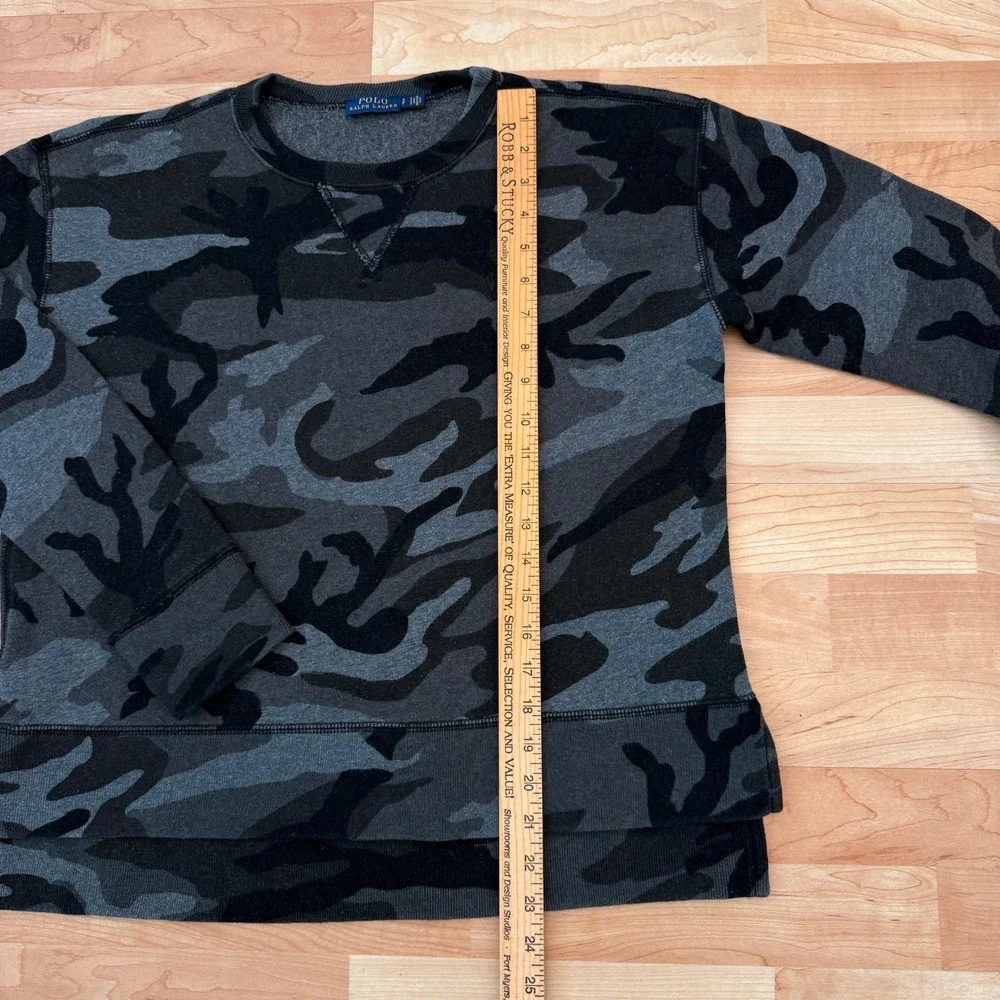 Polo Ralph Lauren Mens Camo Fleece Crewneck Sweatshirt Gray Black Small